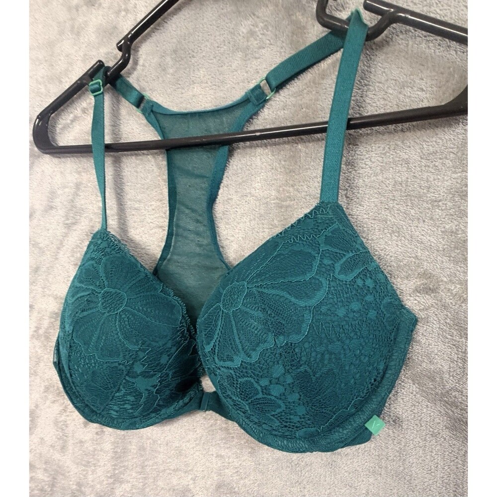 Victoria’s‎ Secret Bra 36C Teal Lace Racerback Push Up Underwire Floral